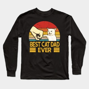 Vintage Best Cat Dad Ever Funny Smudge Cat Daddy Father Day Long Sleeve T-Shirt